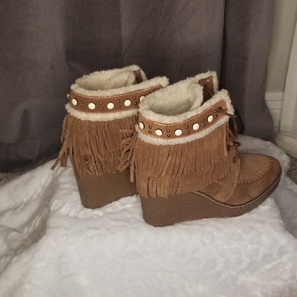 New Sam Eldeman Mocha Kemper Fringe Bootie - Picture 3 of 7